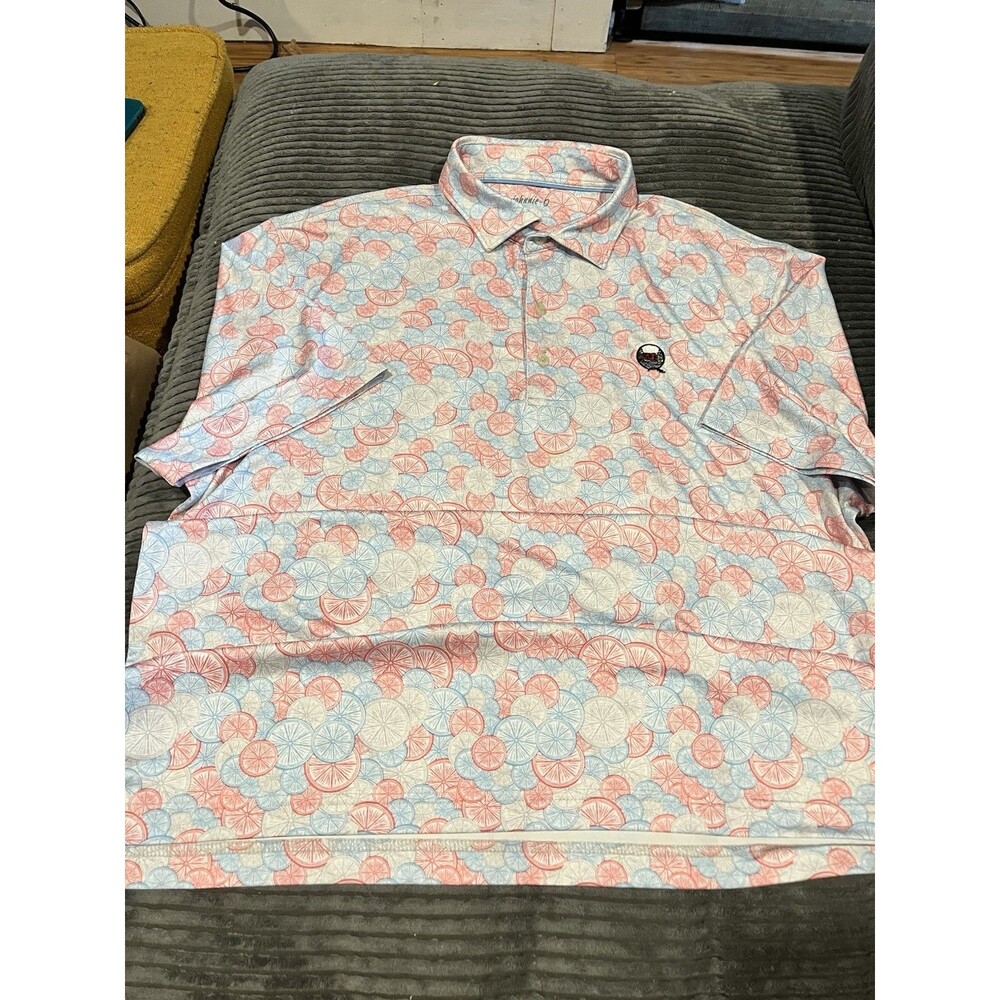 Johnnie O Polo Shirt Mens Large All Over Print Floral Hawaiian Stretch UPF50